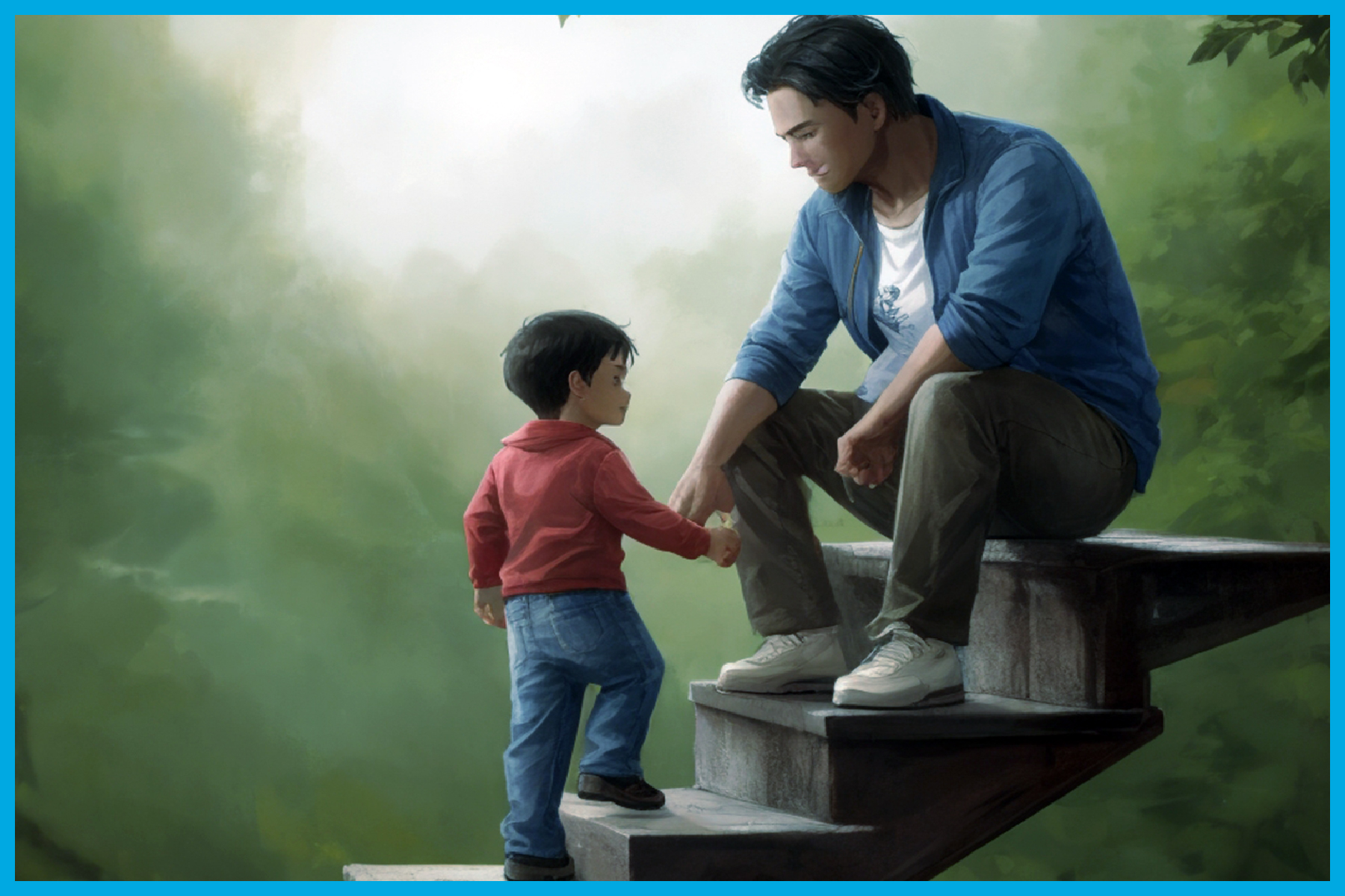 Padre ayuda a hijo en su aprendizaje y en su educación
